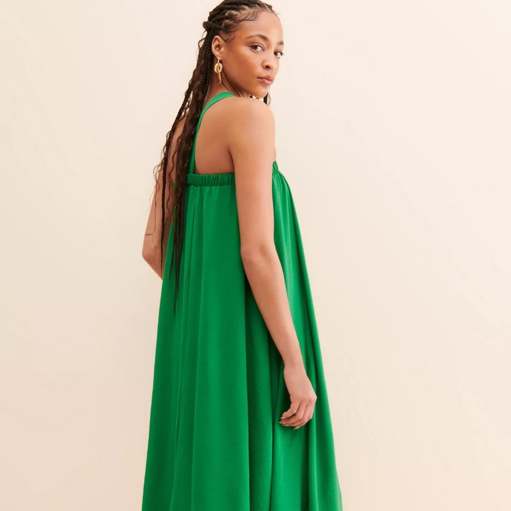 Elegant Green Anthropologie  One Shoulder Midi Dress